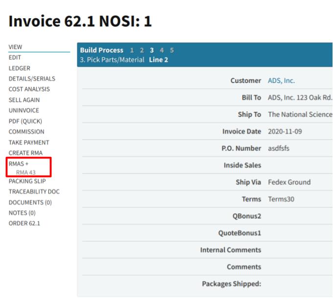 Access RMAs from the invoice screen.