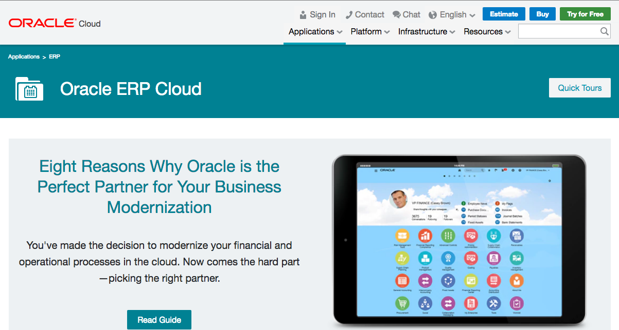 Oracle webpage